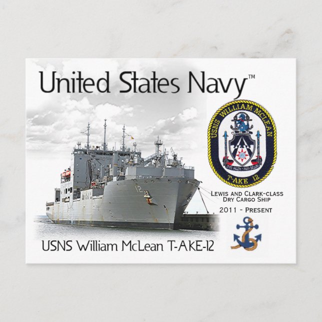 USNS WILLIAM MCLEAN T-AKE-12 CARGO SHIP - Carte po (Devant)