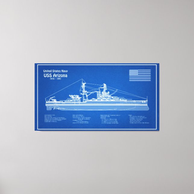 USS Arizona - Pläne für Schiffskonzepte ABD Leinwanddruck (Vorderseite)