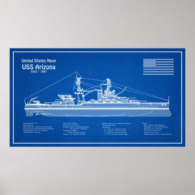 USS Arizona - Pläne für Schiffskonzepte ABD Poster (Vorne)