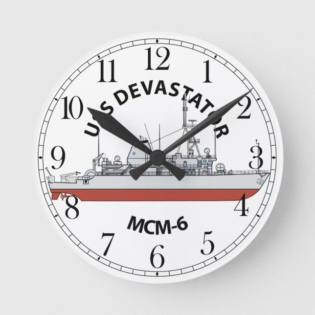 USS Devastator MCM-6 Runde Wanduhr (Vorderseite)