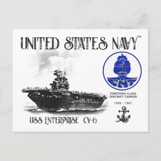 USS ENTERPRISE CV-6 AIRCRAFT CARRIER - Postkarte (Vorderseite)