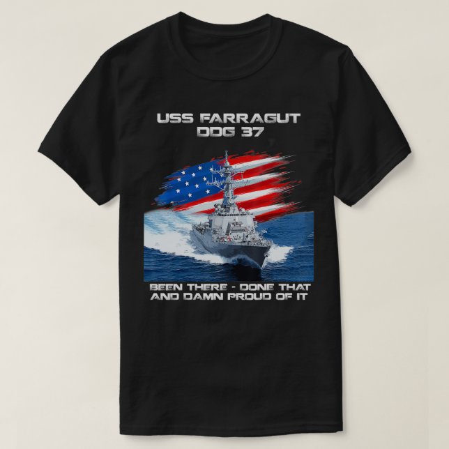 USS Farragut DDG37 Destroyer Ship USA Flag Veteran T-Shirt (Design vorne)