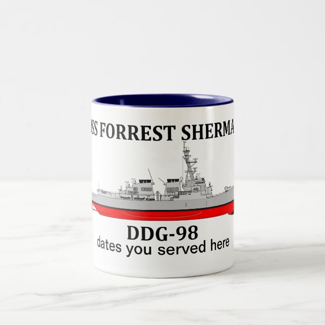 USS Forrest Sherman, DDG-98, anpassbare Daten Zweifarbige Tasse (Mittel)