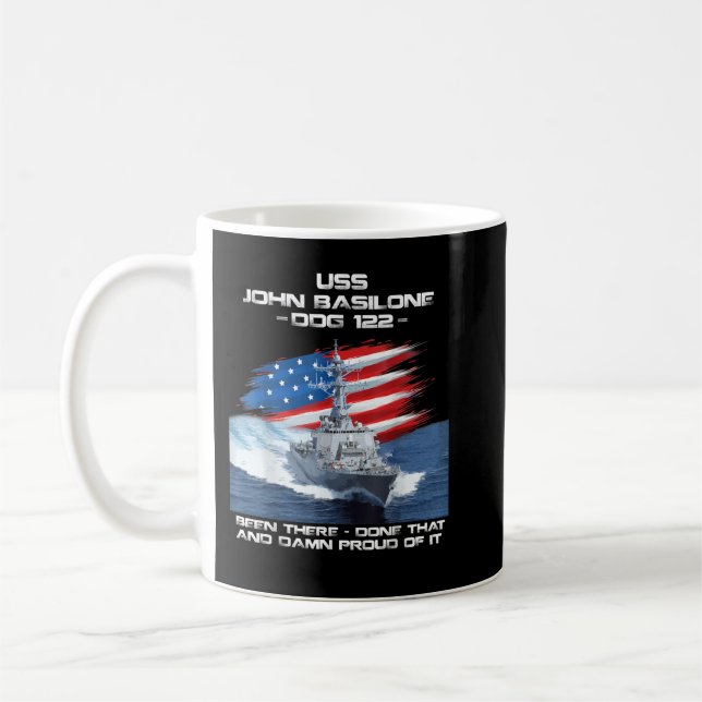 USS John Basilone DDG-122 Destroyer Ship USA Flag Kaffeetasse (Links)