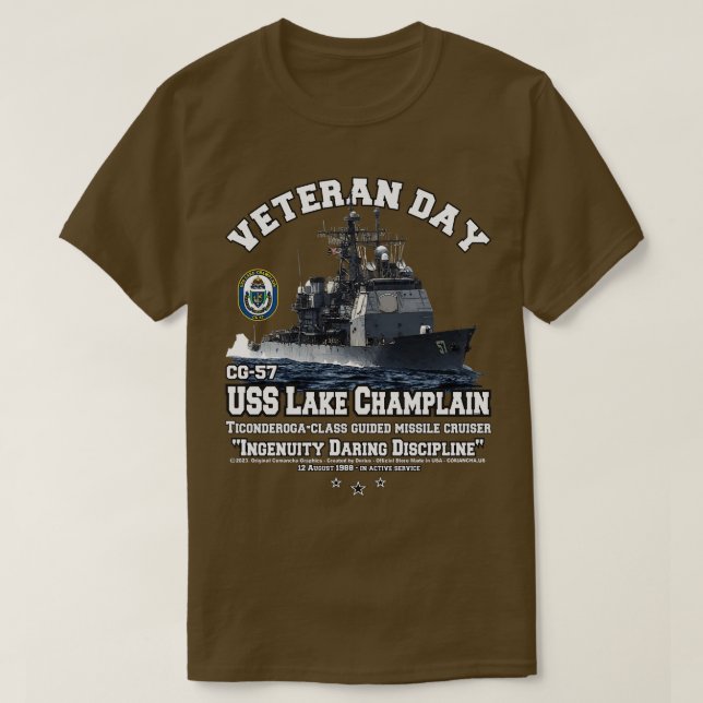 USS Lake Champlain CG57 Navy Cruiser Veterans T-Shirt (Design vorne)