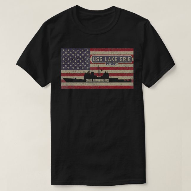 USS Lake Erie CG70 Cruiser Ship USA Flag T-Shirt (Design vorne)