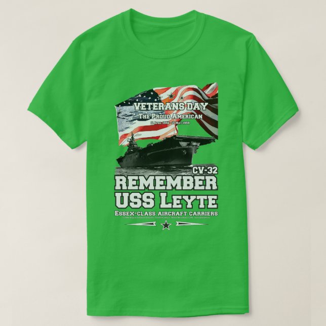 USS Leyte CV32 Essexclass Flugzeugträger Veteran T-Shirt (Design vorne)