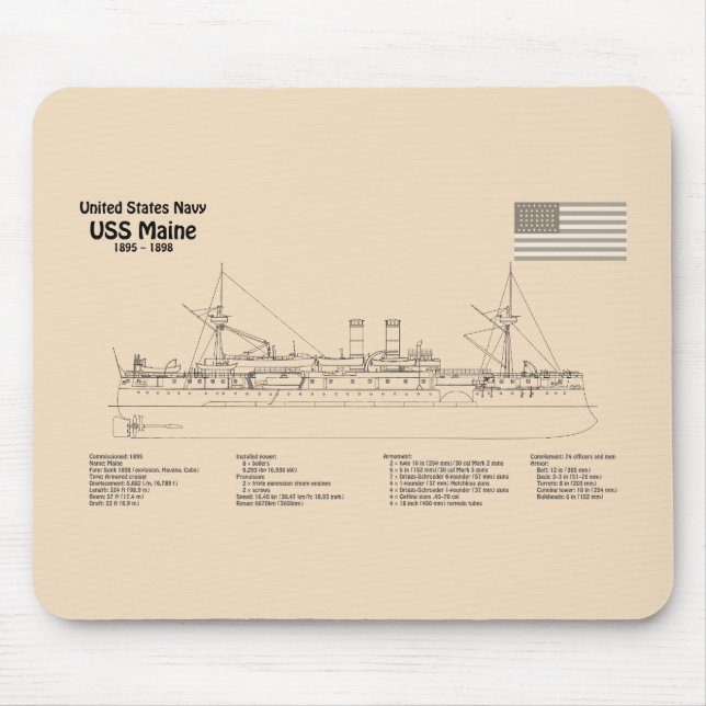 USS Maine - Schiffsplänen SD Mousepad (Vorne)