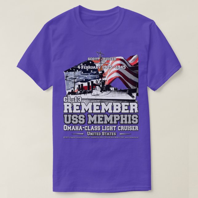 USS Memphis CL13 Omahaclass-Veteranen T-Shirt (Design vorne)