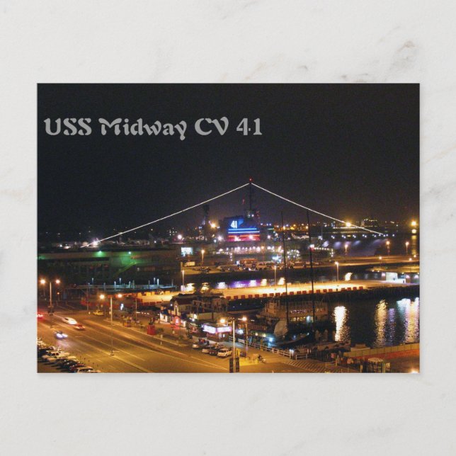 USS Midway in der Nacht Postkarte (Vorderseite)