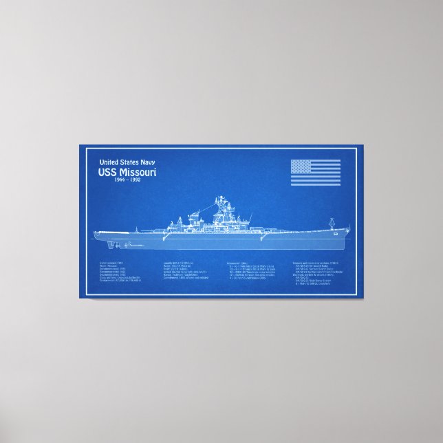 USS Missouri - Pläne für Schiffskonzepte ABD Leinwanddruck (Vorderseite)