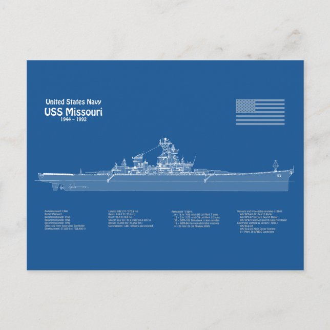 USS Missouri - Pläne für Schiffskonzepte ABD Postkarte (Vorderseite)