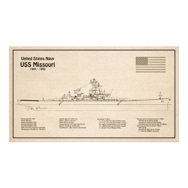 USS Missouri - Schiffs-Blueprint-Pläne SD Fotodruck (Vorne)