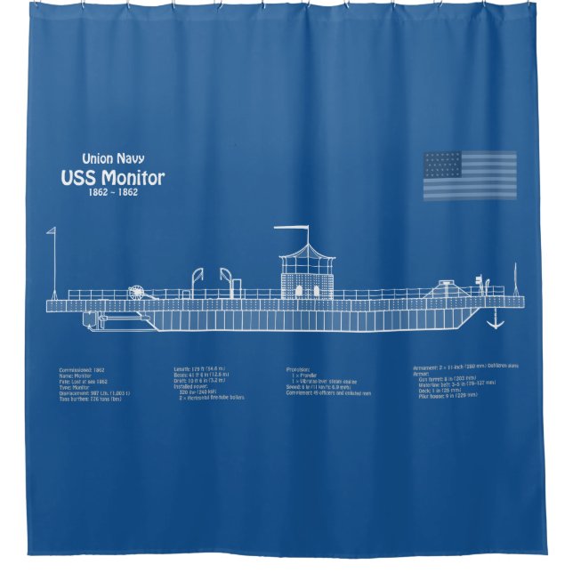 USS Monitor - Pläne für Schiffskonzepte ABD Duschvorhang (Vorderseite)