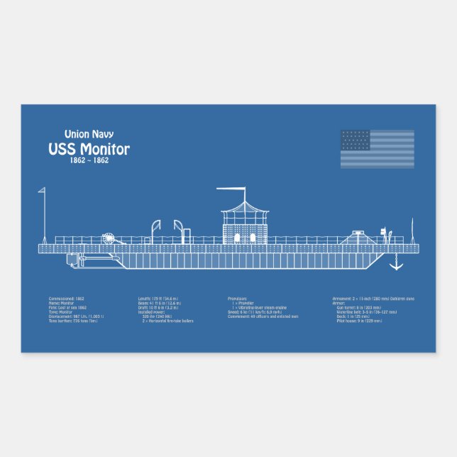 USS Monitor - Pläne für Schiffskonzepte ABD Rechteckiger Aufkleber (Vorderseite)