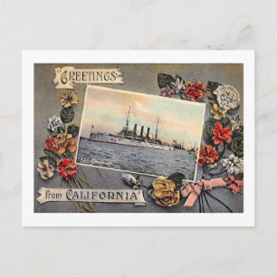 USS New Jersey, Grüße aus Kalifornien Vintage Postkarte