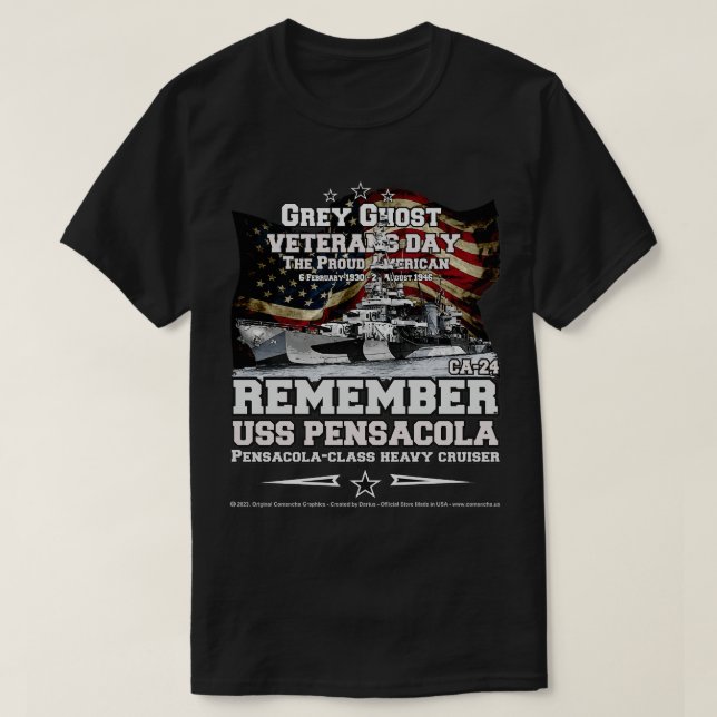 USS Pensacola CA24 Heavy Cruiser T-Shirt (Design vorne)
