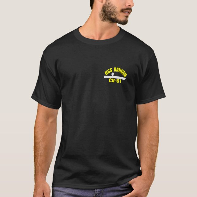 USS Ranger CV 61 Aircraft Carrier Fathers Day Vete T-Shirt (Vorderseite)