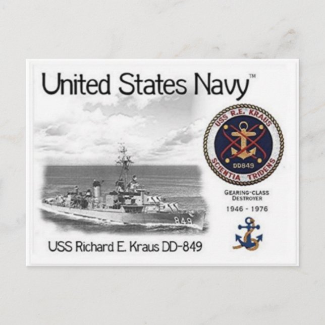 USS RICHARD E. KRAUS DD-849 Postcard Postcar Postkarte (Vorderseite)
