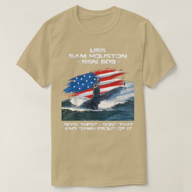 USS Sam Houston SSN609 American Flag U-Boot Vet T-Shirt (Design vorne)