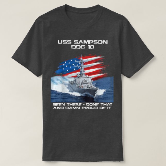 USS Sampson DDG10 Destroyer Ship USA Flag Veteran T-Shirt (Design vorne)