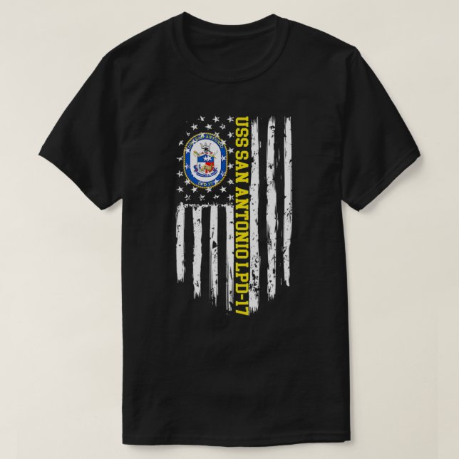 USS San Antonio LPD17 American Flag T-Shirt (Design vorne)