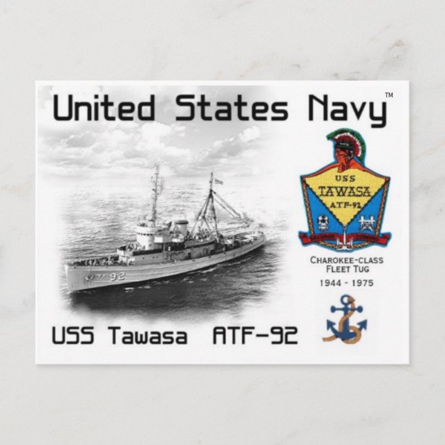 USS TAWASA ATF-92 FLEET TUG POSTKARTE (Vorderseite)