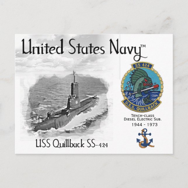 USS USS QUILLBACK SS-424 SOUS-MARINE - CARTE POSTA (Devant)