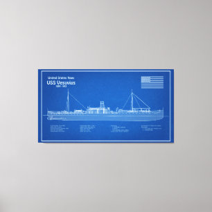 USS Vesuvius - Schiffs-Blueprint-Pläne ABD Leinwanddruck