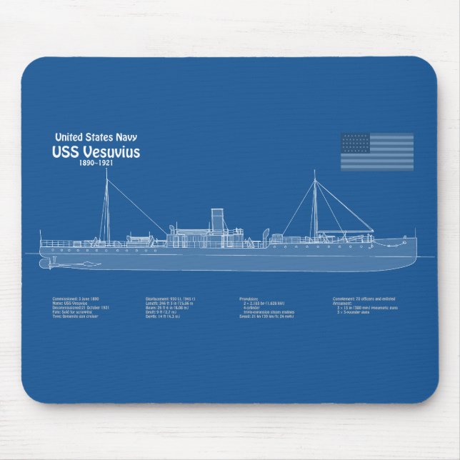 USS Vesuvius - Schiffs-Blueprint-Pläne ABD Mousepad (Vorne)
