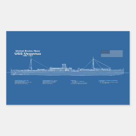 USS Vesuvius - Schiffs-Blueprint-Pläne ABD Rechteckiger Aufkleber