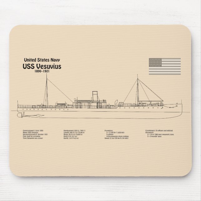 USS Vesuvius - Schiffs-Blueprint-Pläne SD Mousepad (Vorne)