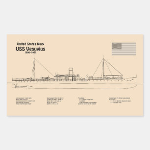 USS Vesuvius - Schiffs-Blueprint-Pläne SD Rechteckiger Aufkleber