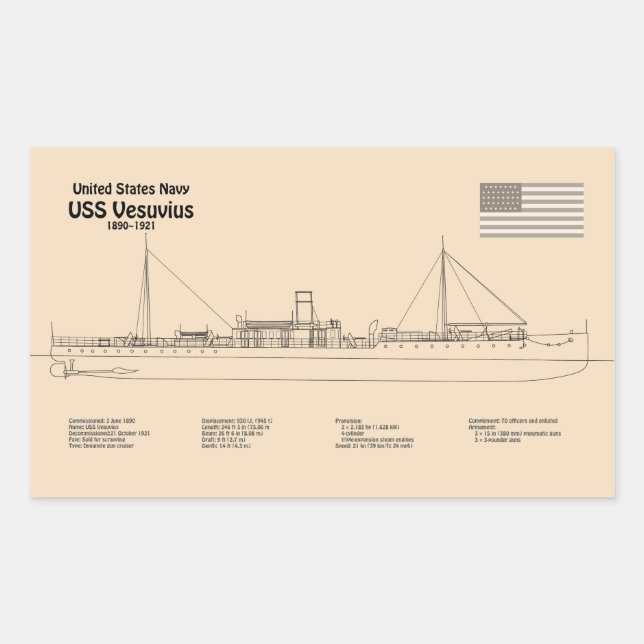 USS Vesuvius - Schiffs-Blueprint-Pläne SD Rechteckiger Aufkleber (Vorderseite)