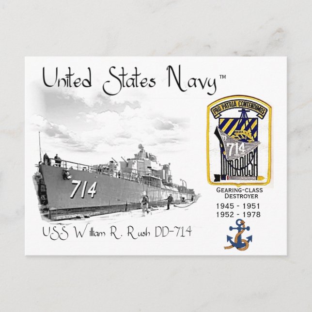 USS WILLIAM R. Rush DD-714 DESTROYER Postkarte (Vorderseite)