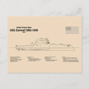 USS Zumwalt - Schiff Bauplan SD Postkarte