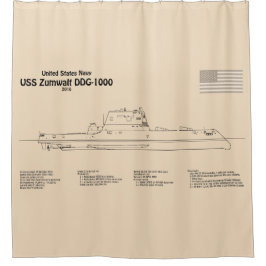 USS Zumwalt - Schiffs-Blueprint Pläne SD Duschvorhang