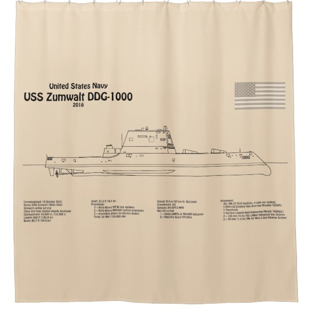 USS Zumwalt - Schiffs-Blueprint Pläne SD Duschvorhang (Vorderseite)