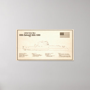 USS Zumwalt - Schiffs-Blueprint Pläne SD Leinwanddruck
