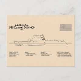 USS Zumwalt - Schiffs-Blueprint Pläne SD Postkarte