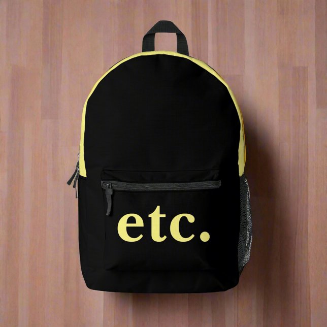 usw. Trendschwarz & gelb, fett Typografie Bedruckter Rucksack (Von Creator hochgeladen)