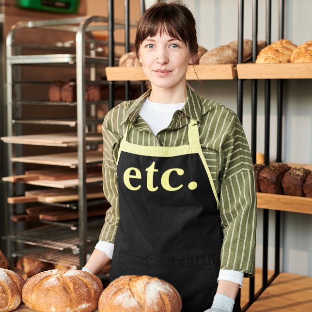 usw. Trendy Modern Black & Yellow Bold Typografy Schürze (Von Creator hochgeladen)