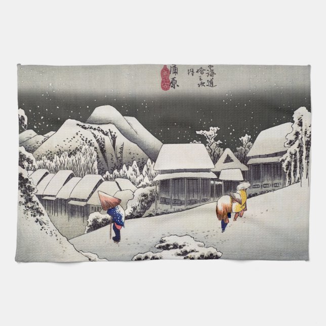 Utagawa Hiroshige - Abend Snow bei Kanbara Geschirrtuch (Horizontal)