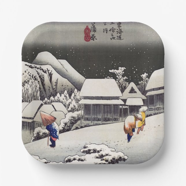 Utagawa Hiroshige - Abend Snow bei Kanbara Pappteller (Vorderseite)