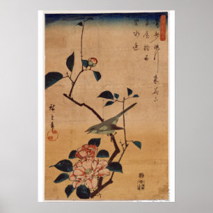 Utagawa Hiroshige, Kamelien und Bush Warbler, 1844 Poster