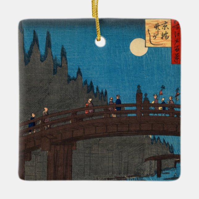 Utagawa Hiroshige - Kyoto Bridge by Moonlight Keramikornament (Vorderseite)