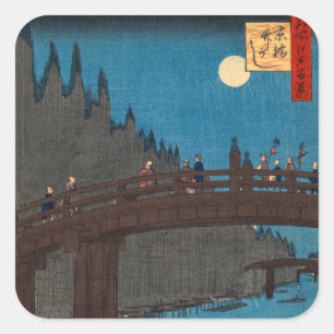 Utagawa Hiroshige - Kyotobrücke im Mondlicht Quadratischer Aufkleber