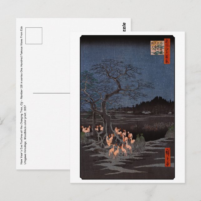 Utagawa Hiroshige - Silvester Foxfire Postkarte (Vorne/Hinten)