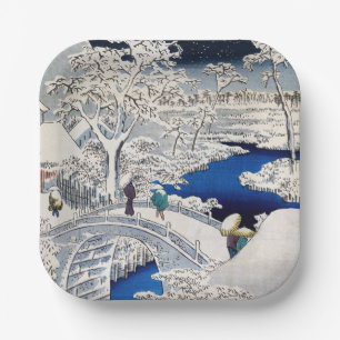 Utagawa Hiroshige - Trommelbrücke bei Meguro Pappteller