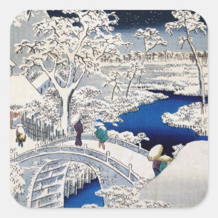Utagawa Hiroshige - Trommelbrücke bei Meguro Quadratischer Aufkleber